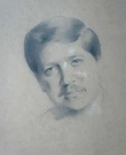 Carl Behr (Innenarchitekt, tätig um 1870 in Stuttgart),, Portrait des Musikers Artur Schnabel (1882 Biala/Galizien - 1951 Morschach/Schweiz). Schwarze Kreide, teils gewischt, mit Weiß gehöht