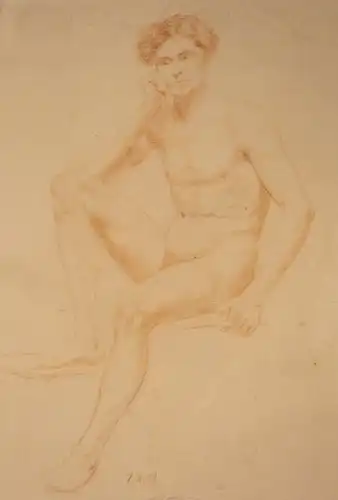 Deutsch,, Sitzender männlicher Akt. Rötel