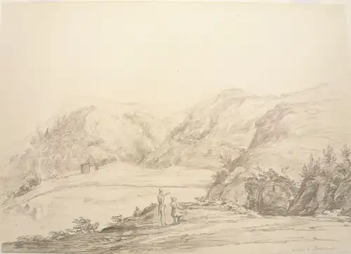 Deutsch-Italienischer Künstler 1. Hälfte des 19. Jahrhunderts,, Agnano-See in den Phlegräischen Feldern mit der Hundsgrotte. Bleistift
