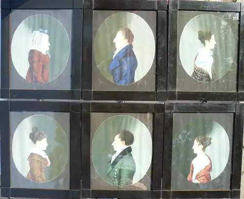 6 Biedermeier-Portraits. Gouache, Deckweiß und Aquarell