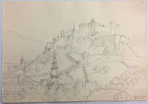 Französisch/Schweizer Zeichner Anfang 19. Jh.,, Festung Hohensalzburg. Bleistift