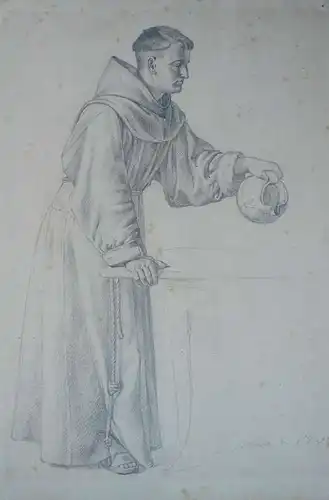 Gail, Wilhelm (1804 - München - 1890),, Studie zu einem Benediktiner Mönch in Subiaco. Bleistiftzeichnung