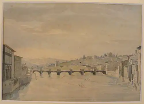Gherardi, Giuseppe (1788/90 -  tätig in Florenz - 1884),, Ponte alle Grazie in Florenz. Aquarell und Bleistift