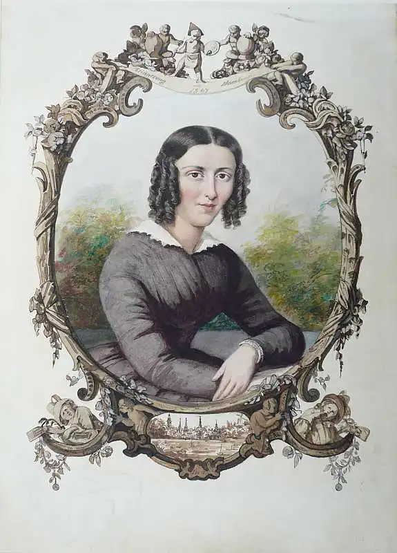 Hamburger Maler Mitte 19. Jahrhundert,, Portrait einer jungen Frau. Aquarell, mit Silber gehht 0