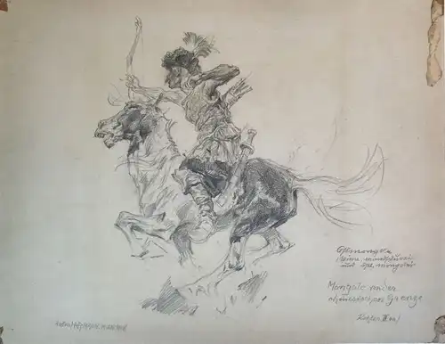 Hoffmann, Anton (1863 Bayreuth - 1938 Rothenburg o.d.Tauber),, Mongole von der chinesischen Grenze. Bleistift.  Bleistift auf leichtem Karton