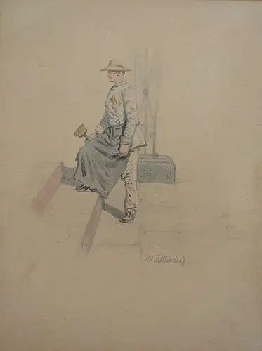 Kittendorff, Adolf (1820 Kopenhagen 1902),, Darstellung eines Steinmetzen. Aquarell