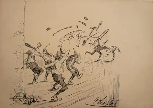 Kneiß, Emil (1867 Frankfurt a.M. - 1956),, Karikatur für die Zeitschrift Radfahr-Humor. Tuschfeder