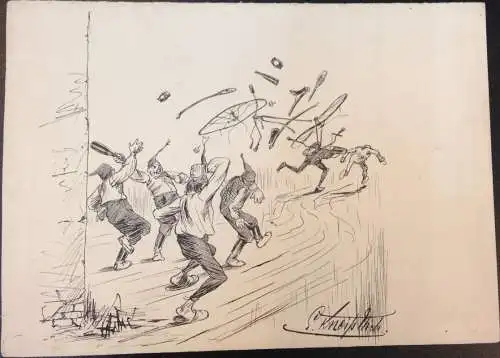Kneiß, Emil (1867 Frankfurt a.M. - 1956),, Karikatur für die Zeitschrift Radfahr-Humor. Tuschfeder