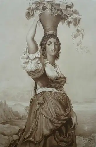 Monogrammist E. v. M.,, Darstellung einer jungen Italienerin in Tracht. Aquarell über Bleistift