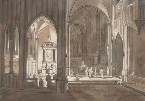 Morgenstern, Johann Ludwig Ernst (1738 -1819),, Innenansicht des Frankfurter Kaiserdoms St. Bartholomäus. Lavierte Tuschfederzeichnung