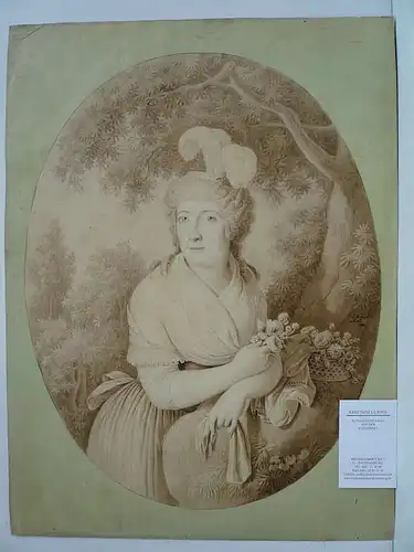 Nahl, Johann-Auguste der Jüngere (1752 Bern - 1825 Kassel),, Bildnis einer jungen Dame (Italienerin) an einen Baum anlehnend. In Sepia lavierte Bleistiftzeichnung