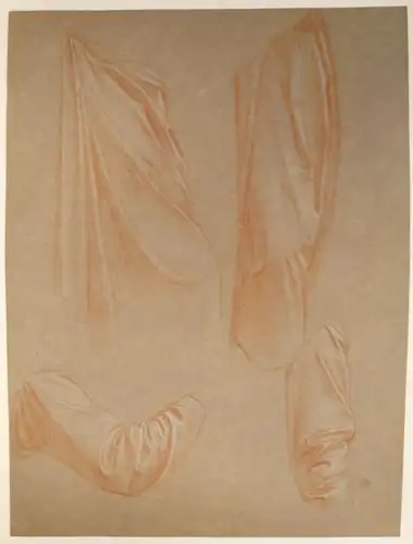 Naue, Julius (Cöthen (Anhalt) 1833 - München 1907),, Gewandstudien. Röthel mit weißer Kreide gehöht