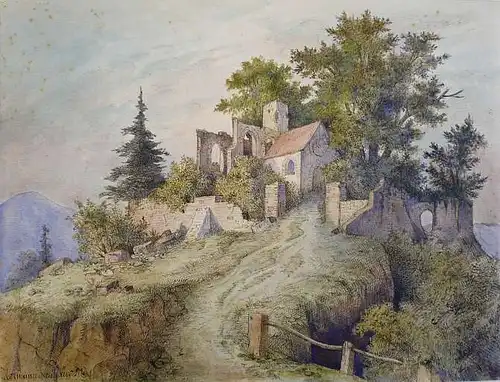 Neuhaus, Hermann (1863 Barmen - 1941 München),, Gebirgslandschaft mit Klosterruine