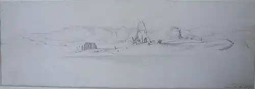 Papperitz, Gustav Friedrich (1813 - Dresden - 1861),, Antike Ruinen im Hintergrund die römische Campagna. Bleistiftzeichnung