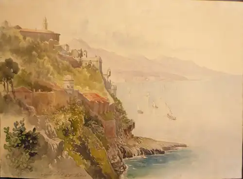 Peters, Pieter Francis (1818-1903),, Felsenküste Monaco. Aquarell über Bleistift