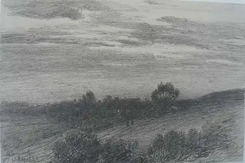 Riefesell, Johann Theobald (1836 - Hamburg - 1895),, Bei Bergedorf in der Abenddämmerung. Bleistift