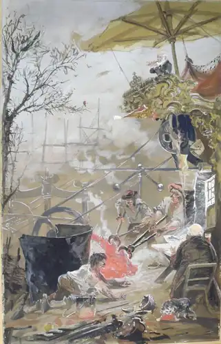 Saltzmann, Carl (1847 Berlin - 1923 Potsdam),, Karikatur auf Adolf v. Menzel. Gouache und Deckfarben über Spuren von Bleistift