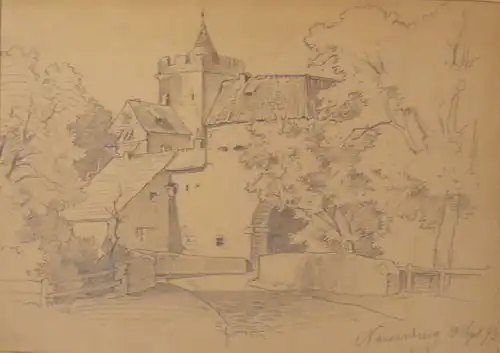 Schuster, Rudolf (1848 - Markneukirchen -  1902,, Das Naumburger Marientor. Bleistift