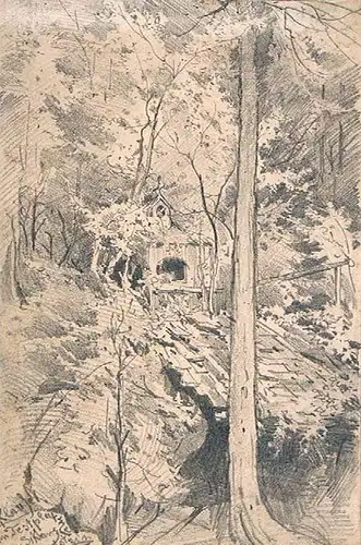 Sckell, Ludwig (1833 Schloß Berg - 1912 Pasing),, Klause, Kufstein. Bleistiftzeichnung auf festem Zeichenpapier,