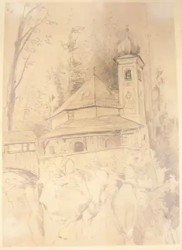 Skell, Ludwig (1873 Starnberg - 1912 München),, Zugeschrieben - Wallfahrtskapelle Stampfanger in Söll (Tirol). Bleistiftzeichnung
