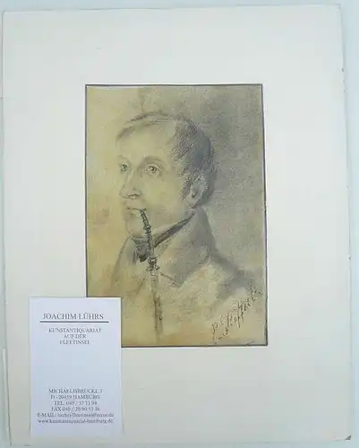 Steffeck, Carl (1818 Berlin - 1890 Königsberg/Pr.),, Pfeife rauchender Herr. Bleistiftzeichnung mit Tusche laviert