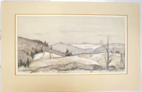 Strich-Chapell, Walter (1877 Stuttgart - 1960 Sersheim),, Landschaft in der Schwäbischen Alb. Kreide und Deckweiss auf Japan