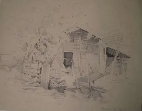 Süddeutscher Zeichner,, Gehöft bei Bad Tölz. Bleisftift
