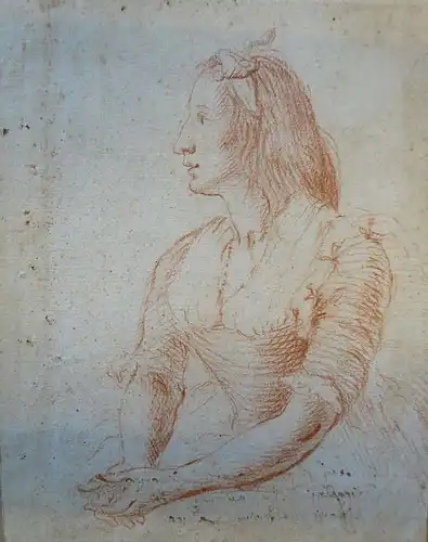 Süddeutscher Zeichner des 18 Jahrhunderts,, Junges Mädchen im Dreiviertelprofil nach links. Rötelzeichnung