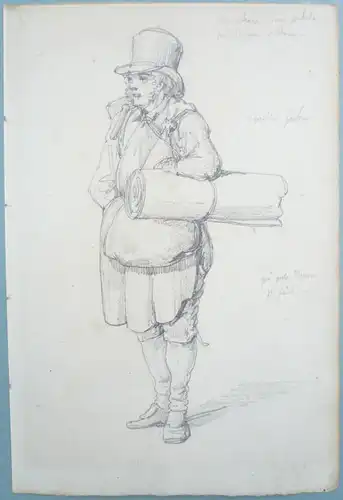 Wetterling, Alexander Clemens (1796 Uppland - 1858 Stockholm),, Elegant gekleideter Herr als Ganzfigur mit umgehängter Rolle. Bleistift