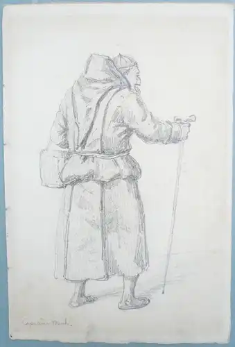 Wetterling, Alexander Clemens (1796 Uppland - 1858 Stockholm),, Kapuziner Mönch in Rückenansicht. Bleistift