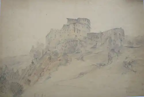 Zeichner 19. Jahrhundert,, Burg Reifenstein bei Sterzing (Südtirol). Bleistift, mit brauner Tusche laviert