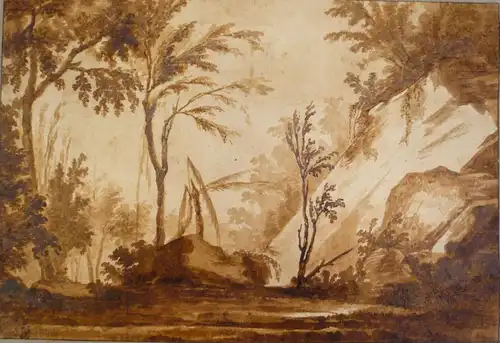 Zeichner Anfang 19. Jahrhundert,, Südliche Landschaft. Tuschpinsel in Braun