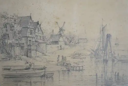 Zeichner des 19. Jahrhunderts,, Maritime Szene. Bleistift