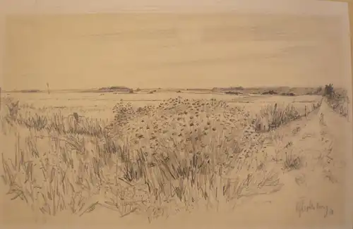 Zeichner Ende 19. Jahrhundert,, Weite Landschaft bei Vollmond. Bleistift
