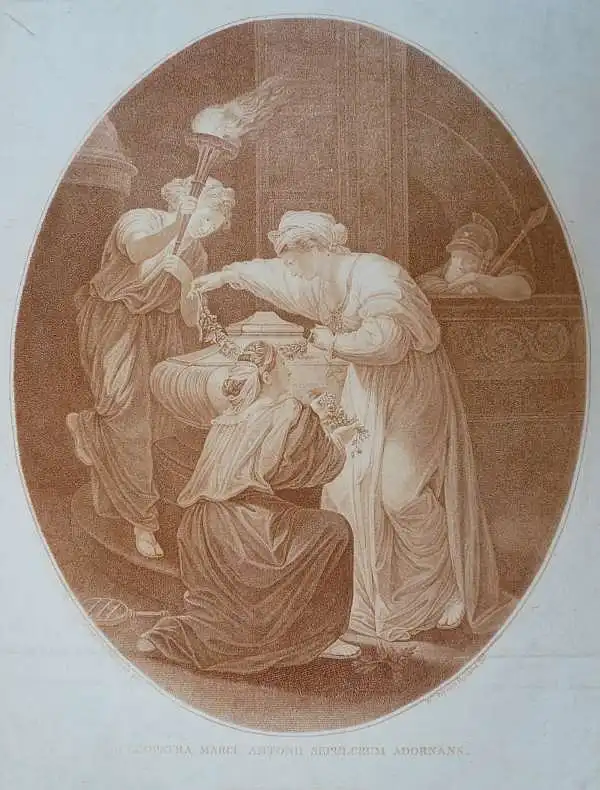 Angelika Kaufmann (1741 Chur - 1807 Rom) - Nach,, Kleopatra betet am Grab des Mark Anton. Radierung in Punktiermanier von W. Wynne Ryland (1732 - London - 1783) 0