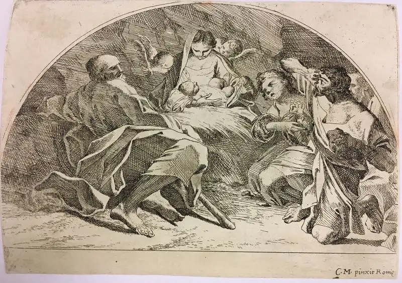 Audenaerde, Robert van (1663 - Gent - 1748),, Folge von 4 Radierungen in der Form von Lünetten, u.a. nach einem Fresko von Carlo Maratti (1625 Camerano - 1713 Rom). Radierungen 0