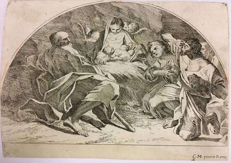 Audenaerde, Robert van (1663 - Gent - 1748),, Folge von 4 Radierungen in der Form von Lnetten, u.a. nach einem Fresko von Carlo Maratti (1625 Camerano - 1713 Rom). Radierungen 0