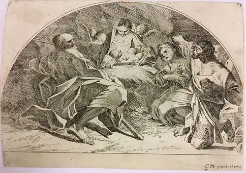 Audenaerde, Robert van (1663 - Gent - 1748),, Folge von 4 Radierungen in der Form von Lünetten, u.a. nach einem Fresko von Carlo Maratti (1625 Camerano - 1713 Rom). Radierungen