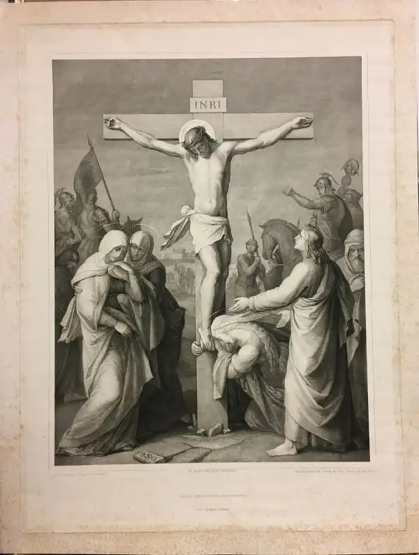 Barfus, Paul (1823 Nrnberg - 1895 Mnchen),, Die Kreuzigung Christi nach einem Gemlde von Julius Schnorr von Carolsfeld, 1843. Kupferstich gedruckt von Fr. Felsing, Mnchen 0
