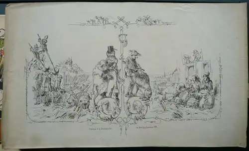 Böhmer, Julius (Berliner Graphiker des 19. Jahrhunderts),, Flugblatt zur Wildschweinjad. Federlithographie von Julius Böhmer bei Albert Schepeler, Berlin