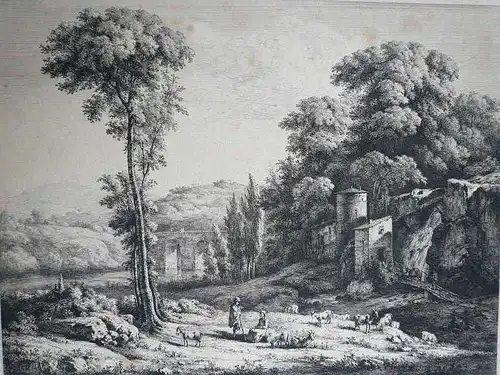 Boissieu, Jean Jacques de (1736 - Lyon - 1810),, Pastorale Landschaft. Radierung nach Claude Lorrain