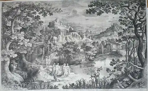 Bruyn, Nicolaes de (1571Antwerpen - 1652 Rotterdam),, Die Auffindung Mose. Kupferstich nach Gilles van Coninxloo (1544 - Antwerpen - 1607)