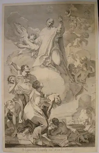 Buratto, Giovanni Battista (1731- Verona - 1787),, S. Ignatius Lojola Societatis Iesu Fundator. Radierung (gegenseitig) nach einem Gemälde von Antonio Balestra (1666 - 1740), Glory of St. Ignatius, 1724, Museo Di Castelvecchio in Verona