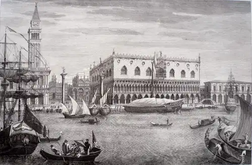 Canal, Antonius (1697 - Venedig - 1768), gen. Canaletto - nach,, Prospectus Vrbis Venetiarum pra cateris magnifica, exhibens publica [...]. Radierung von Antonio Sandi (1733 Belluno - 1817 Puos d`Alpago) nach A. Canal