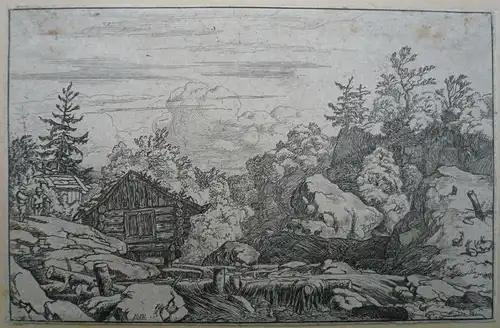 Everdingen, Allart van (1621 Alkmaar - 1675 Amsterdam),, Die Hütten am Wildbach. Radierung