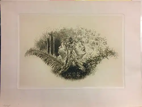 Menzel, Adolf von (1815 Breslau - 1905 Berlin),, Zwei Engelsköpfe. Radierung in Schwarz-Braun