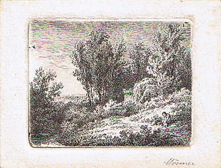 Mößmer, Joseph (1780 Wien 1845),, Landschaft mit Rastendem. Radierung