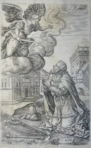 Monogrammist PB,, Betender König David. Kupferstich nach Pieter Huys (auch: Peeter Huijs, um 1519/20 - 1581/84 Antwerpen)