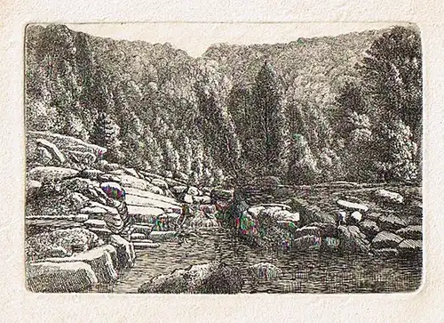 Nathe, Christoph (1753 Nieder-Bielau - 1806 Schadenwalde),, Flußlandschaft. Radierung