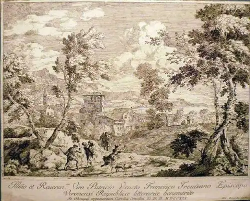Ricci, Marco (1676 Belluno - 1729 Venedig),, L`Uccisione della Serpe. Bergige Küstenlandschaft mit einer Stadt im Vordergrund. Bauern, die eine Schlange erschlagen